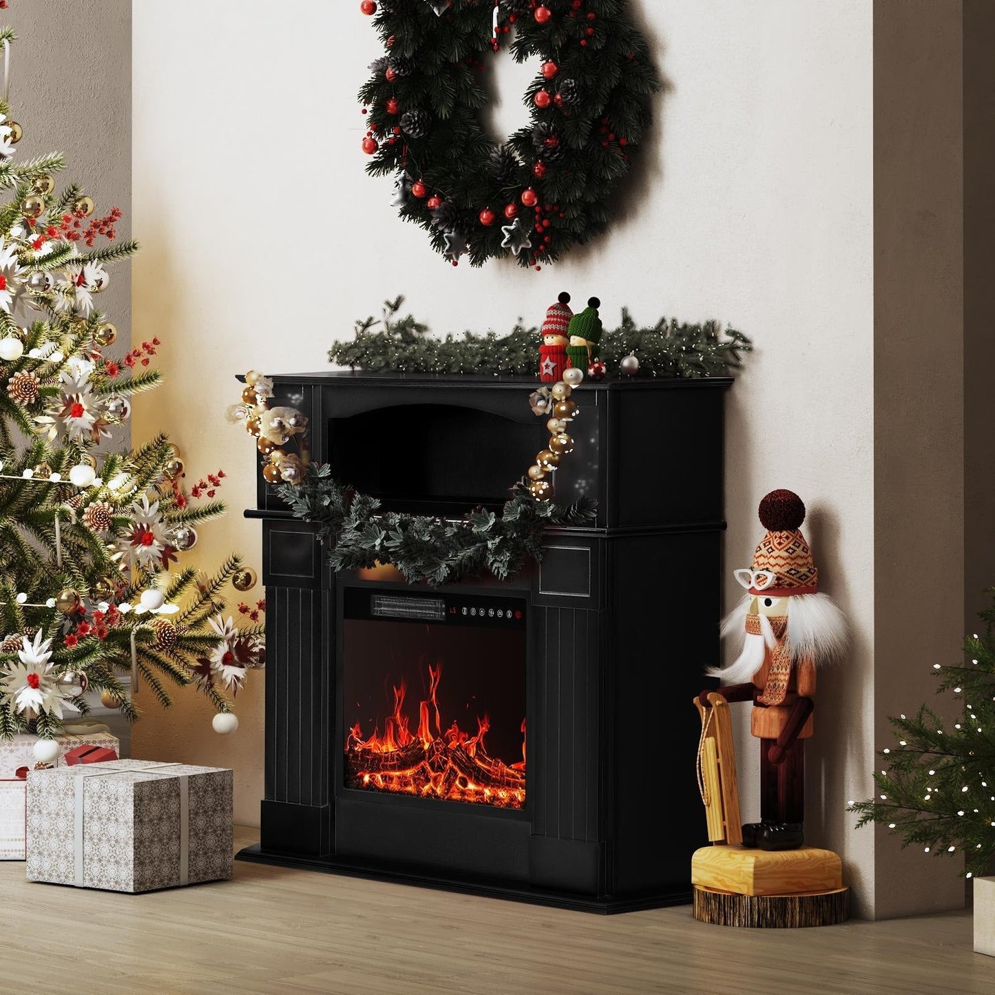 BOSSIN 43 Electric Fireplace with Mantel, 23 inch Electric Fireplace Insert,Freestanding TV Stand with Fireplace Wooden Firebox