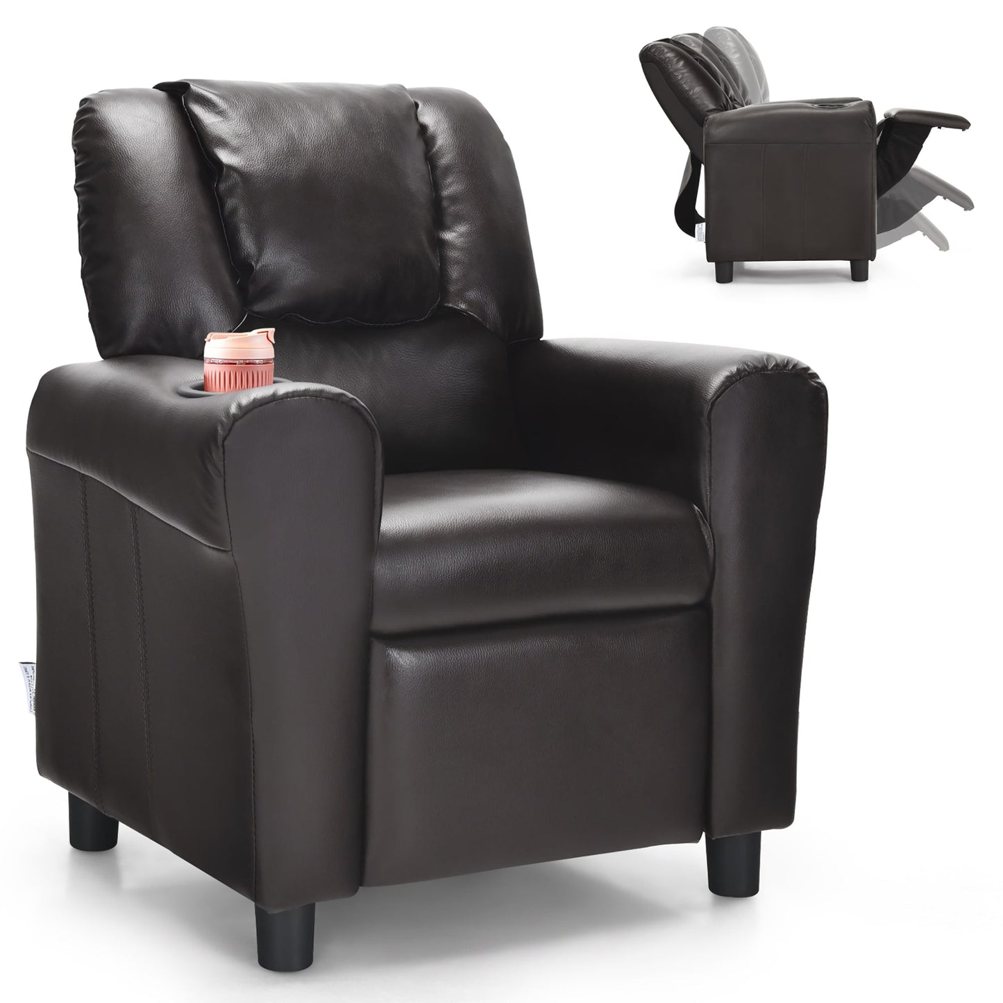 Costway Kids Recliner Chair PU Leather Armrest Sofa w/Footrest Cup
