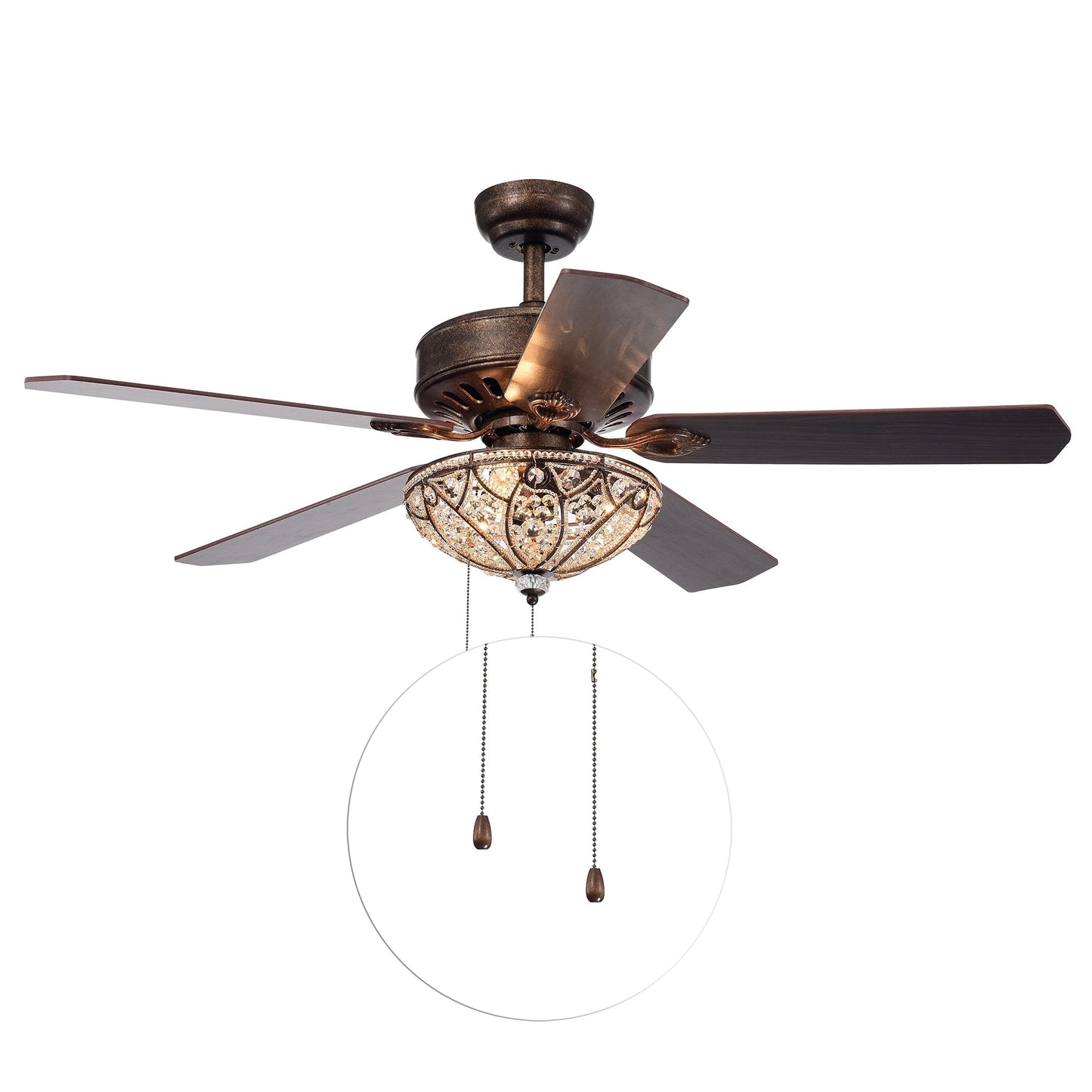 Gliska Rustic Bronze 5-blade Lighted Ceiling Fan with Crystal Shade