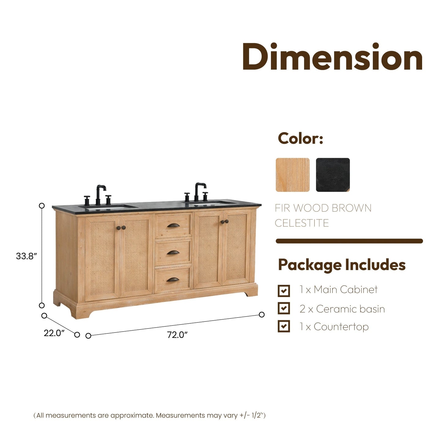 Hervas Bath Vanity with Natural Marble Top without Mirror