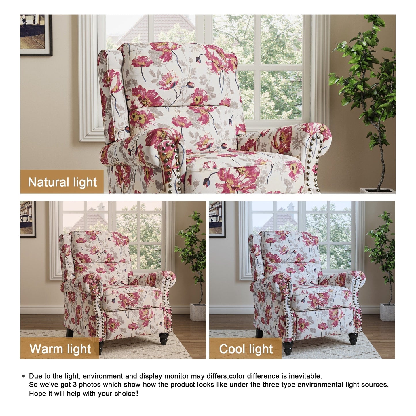 Manual Pushback Recliner Chairs with Nailhead Trim