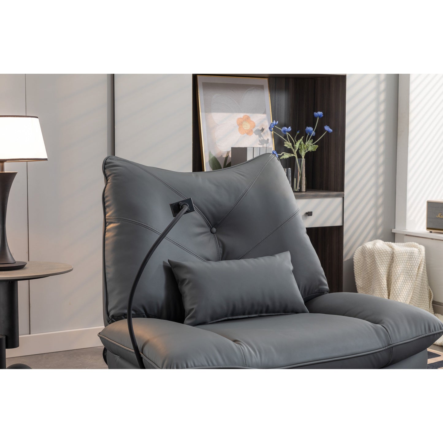 Swivel Glider Power Recliner with Bluetooth Speakers, Phone Holder, USB and Type-C Charging Ports, Hidden Arm Storage