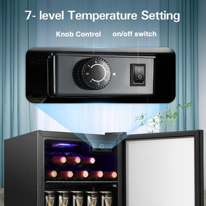 1.3cu.ft Beverage Refrigerator Cooler - 48 Can 12 Bottle Mini Fridge Glass Door, Knob Control