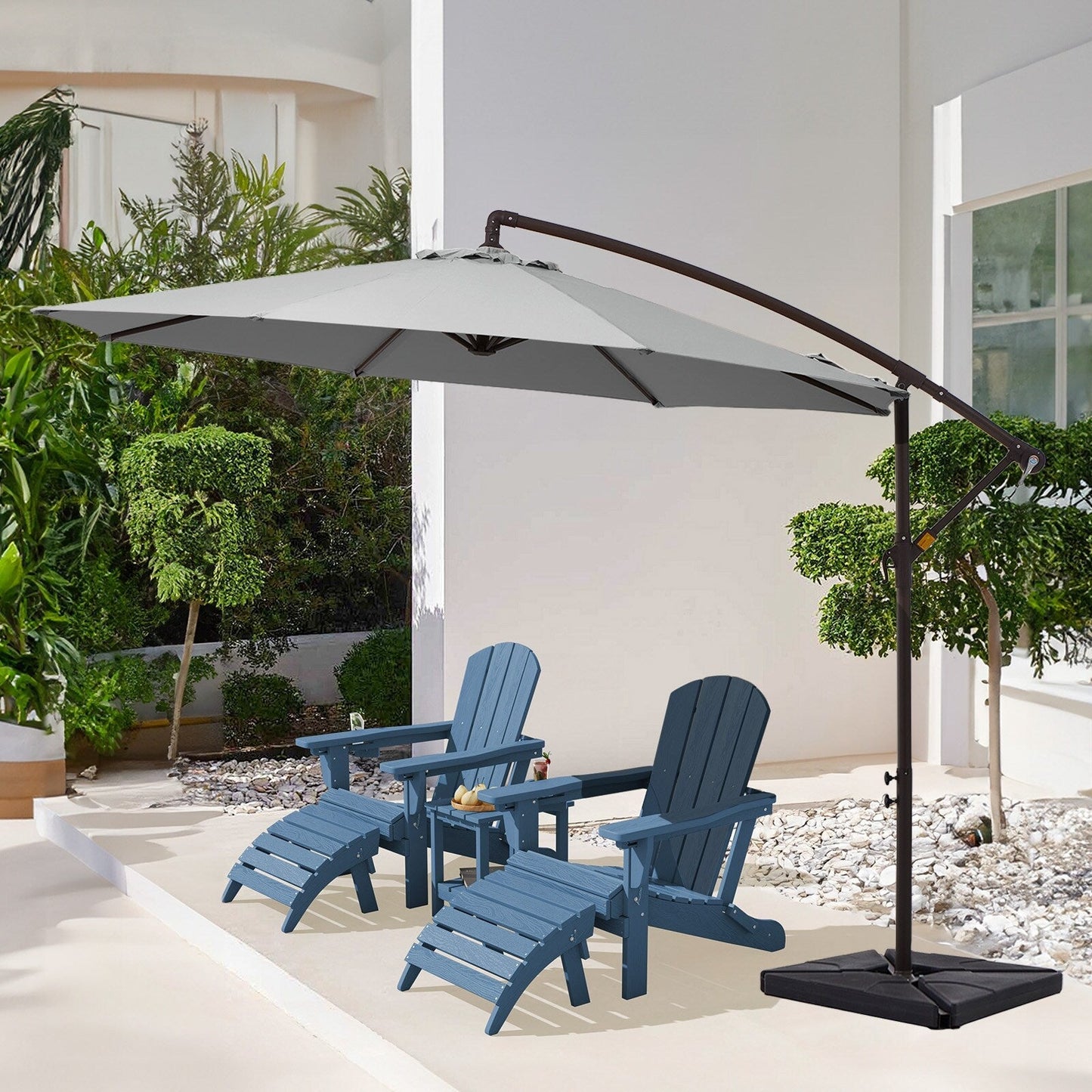 10 ft Steel Crank-lift Cantilever Umbrella With Weighted Base