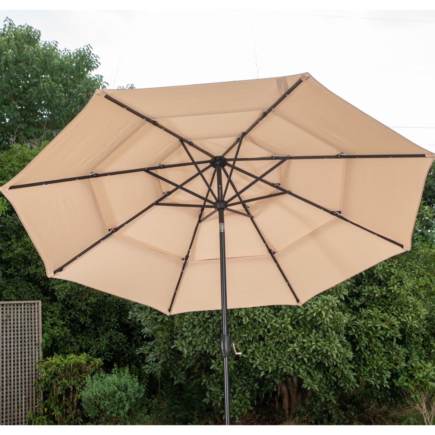 MAISON ARTS 10ft 3 Tier Auto-tilt Patio Umbrella Outdoor Double Vented Umbrella with LED Lights
