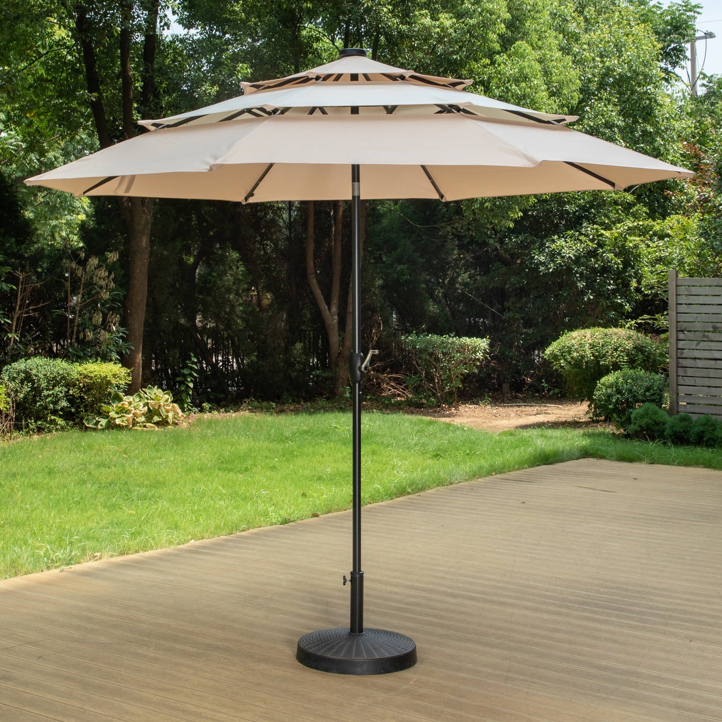 MAISON ARTS 10ft 3 Tier Auto-tilt Patio Umbrella Outdoor Double Vented Umbrella with LED Lights