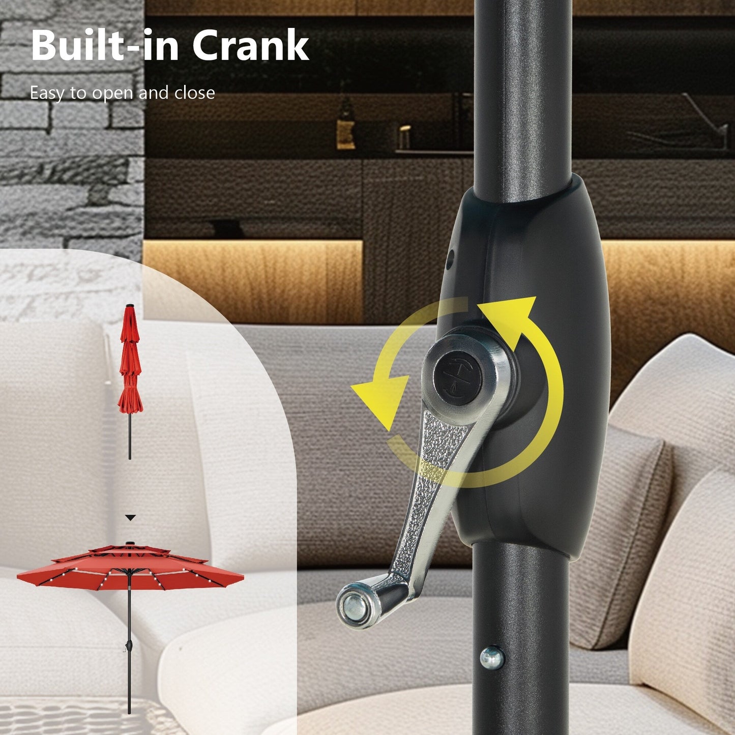 MAISON ARTS 10ft 3 Tier Auto-tilt Patio Umbrella Outdoor Double Vented Umbrella with LED Lights