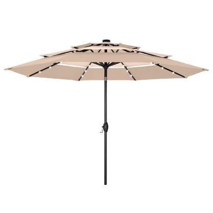 MAISON ARTS 10ft 3 Tier Auto-tilt Patio Umbrella Outdoor Double Vented Umbrella with LED Lights