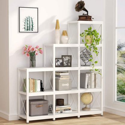 12 Shelves Ladder Bookshelf, Industrial Corner Bookshelf