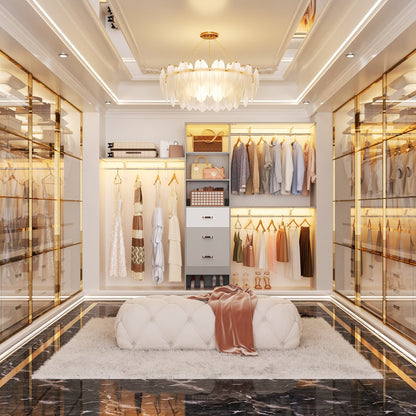 Rackcog 120'' Adjustable Closet Organizer with Drawers, Closet System with DIY Shelves for Reach-in and Walk-in Closet