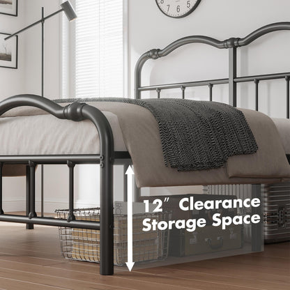 14 In High Heavy Duty Metal Bed Frame with Vintage Style, Supports Up To 2500lbs, Easy Assembly and No Squeak