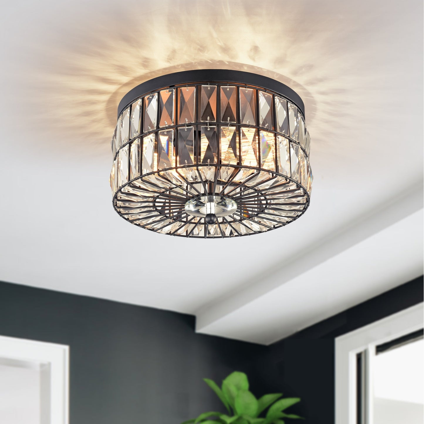 C Cattleya 2-Light Incandescent Crystal Flush Mount Ceiling Light Fixture