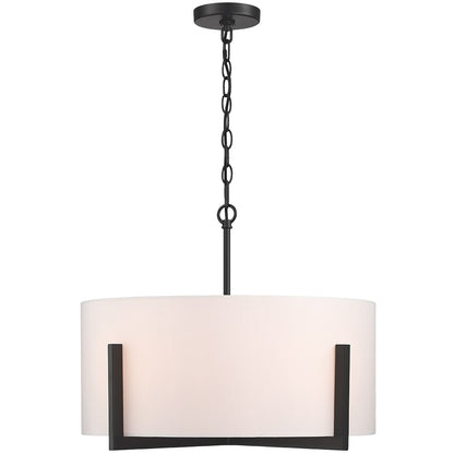 22 in. 4-Light Matte Black Chandelier Pendant Light with White Drum Shade - 22W
