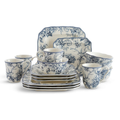 222 Fifth Adelaide 16-Piece Porcelain Dinnerware Set, Blue