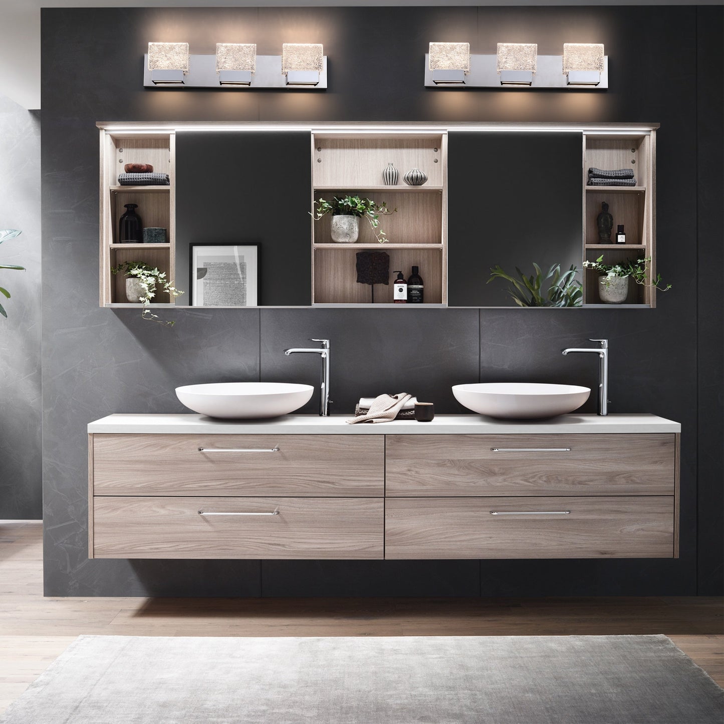 C Cattleya Stainless Steel 3000K Integrated LED Vanity Light with Art Glass Shades - Chrome