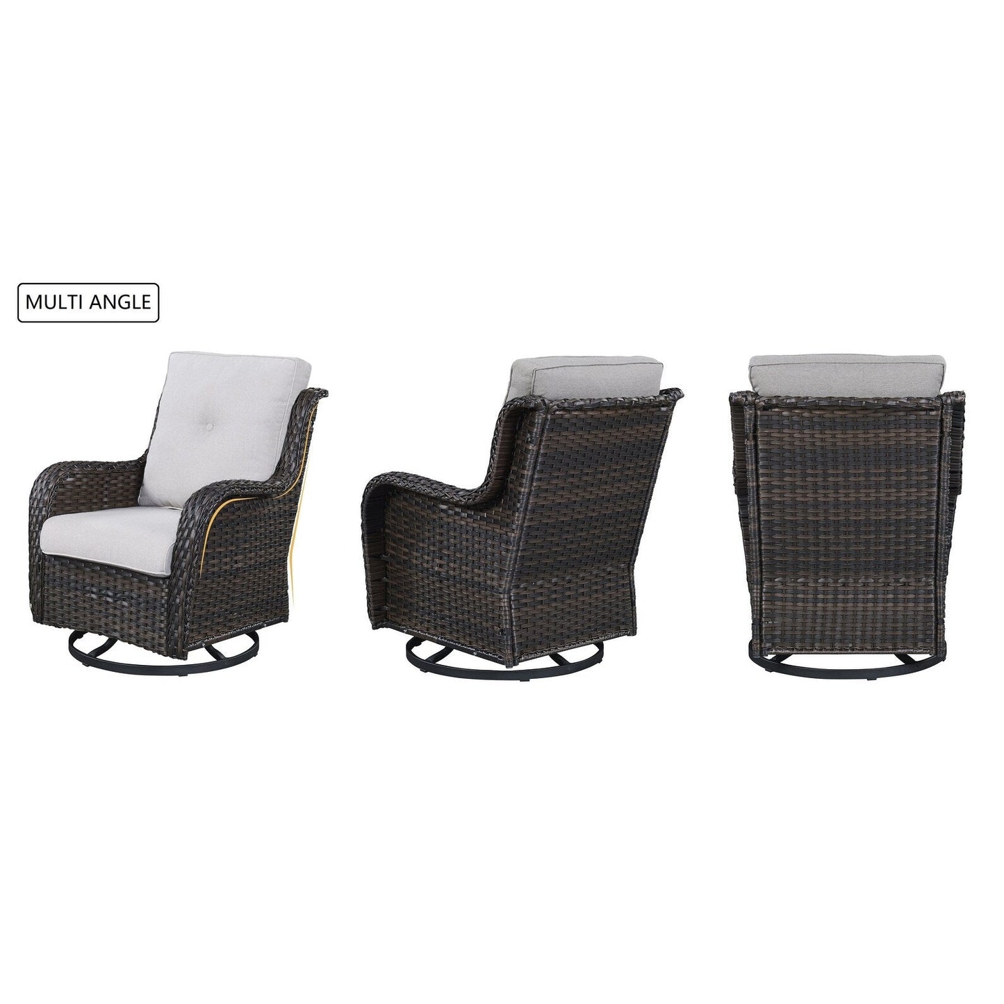 Gymojoy 3 Piece Outdoor Wicker Swivel Rocker with Cushion & Table