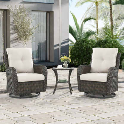 Gymojoy 3 Piece Outdoor Wicker Swivel Rocker with Cushion & Table