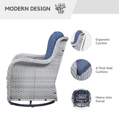 Gymojoy 3 Piece Outdoor Wicker Swivel Rocker with Cushion & Table