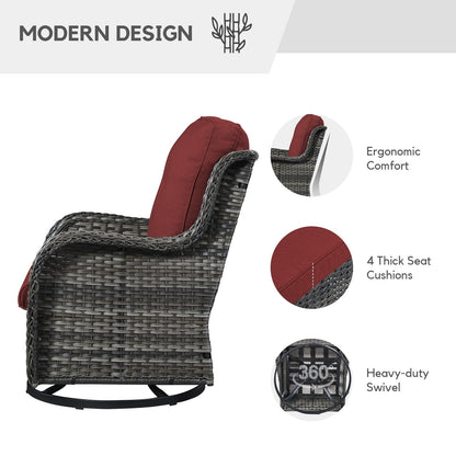 Gymojoy 3 Piece Outdoor Wicker Swivel Rocker with Cushion & Table