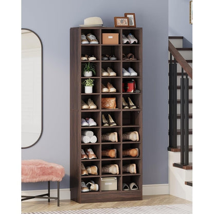 30 Pairs Tall Shoe Cabinet, 10 Tiers White Wooden Shoe Storage Rack for Closet, Entryway - 10-tier