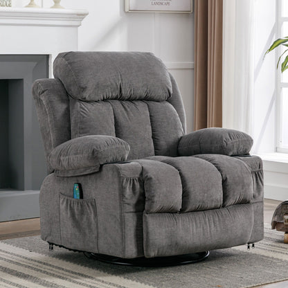 360° Swivel Recliner Chair with Massage, Heat, USB, and Cup Holders