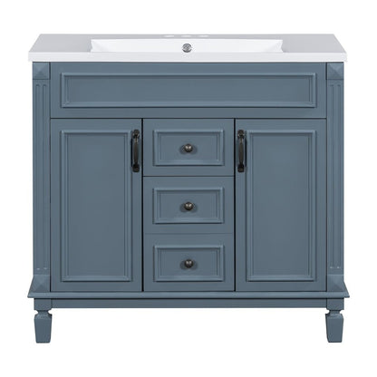 36'' Modern Bathroom Vanity with Top Sink and Mirror Cabinet,2 Doors and 2 Drawers