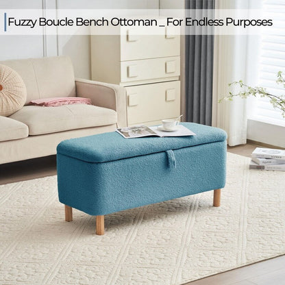 39.5 Off White Boucle Storage Ottoman Bench Sherpa Storage Bench Ottoman Foot Rest End of Bed for Living Room Bedroom,Wood Leg