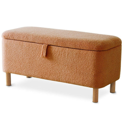 39.5 Off White Boucle Storage Ottoman Bench Sherpa Storage Bench Ottoman Foot Rest End of Bed for Living Room Bedroom,Wood Leg