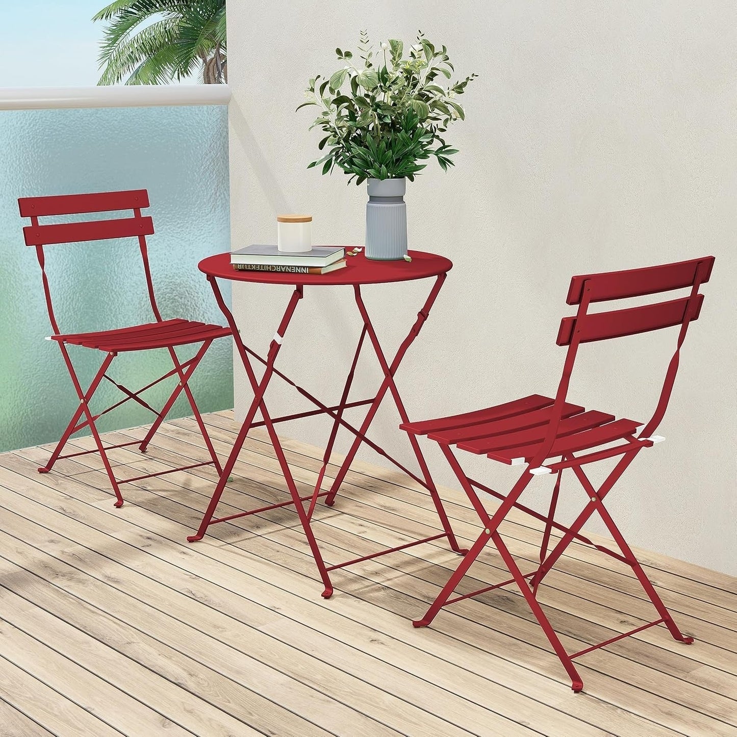 3pc Metal Folding Bistro Set, Weather-Resistant Outdoor/Indoor Conversation Set for Patio, Yard, Garden
