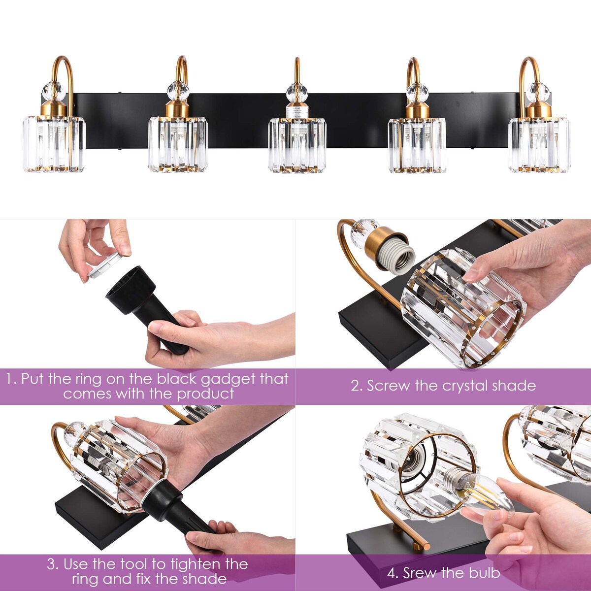 Chrome/ Black/ Gold Modern Over Mirror Crystal Bathroom Restroom Wall Lighting Fixtures Bath Lights Vanity Light