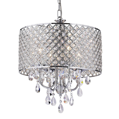Round Beaded Drum Chandelier with Hanging Crystals