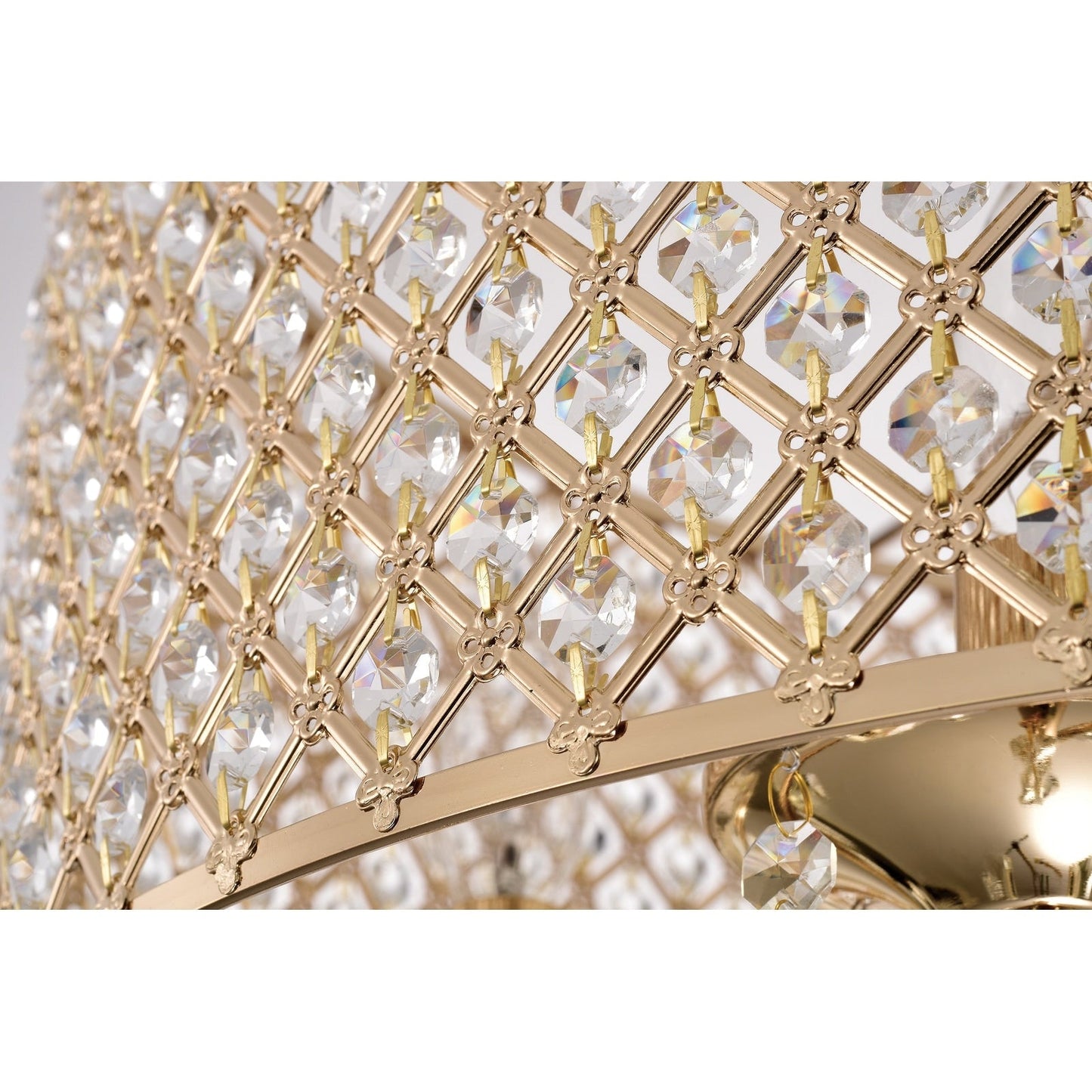 Round Beaded Drum Chandelier with Hanging Crystals