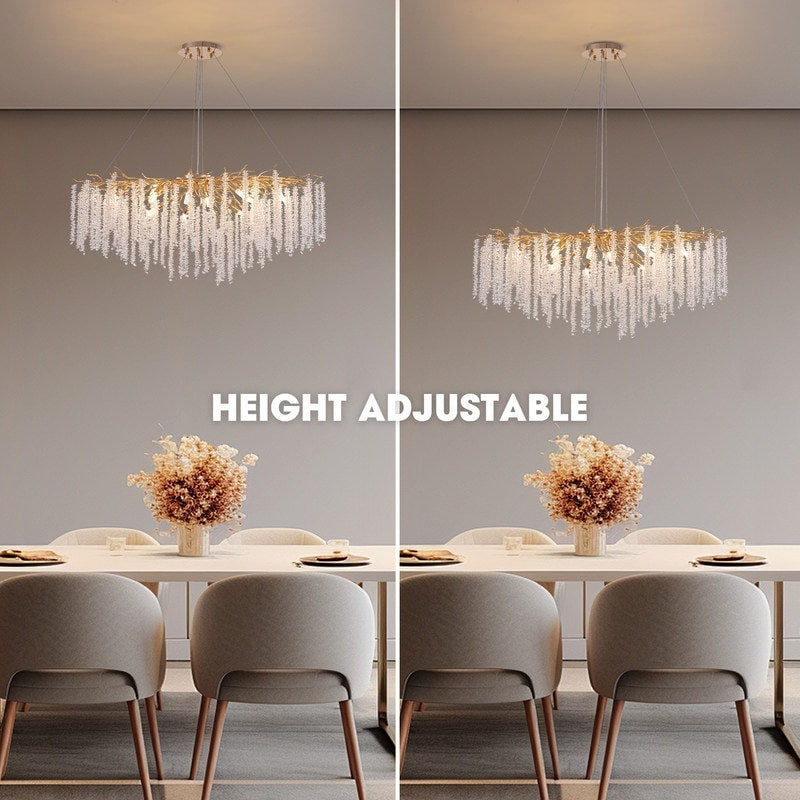 40 in. Gold Modern Crystal Chandelier Tree Branches Rectangular Chandelier Kitchen Island Pendent Light for Dining Room
