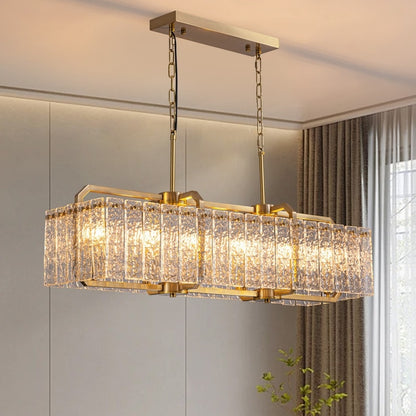 40 in. Linear Modern Crystal Chandeliers 16-Light Brass Gold Rectangular Chandelier for Dining Living Room Kitchen Island