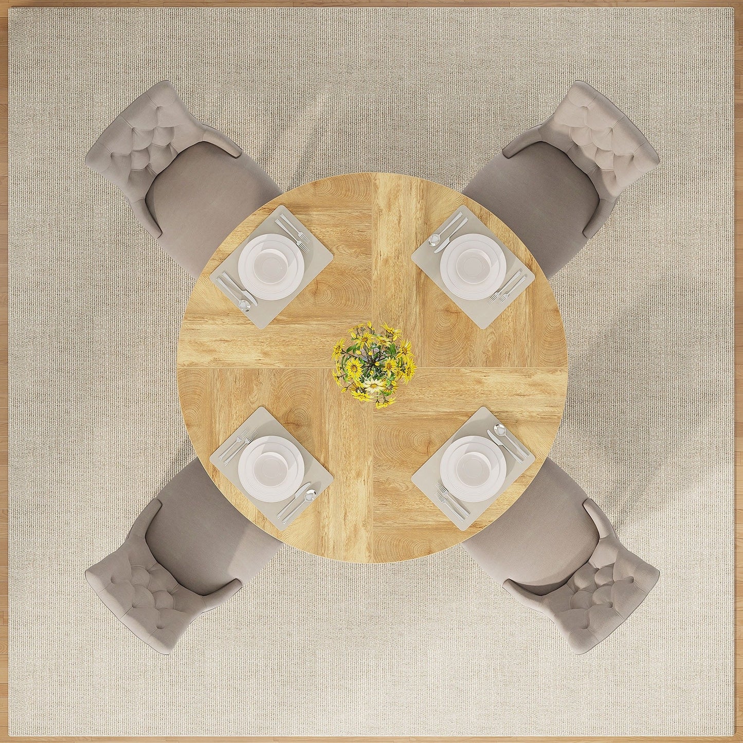 47 Round Dining Table for 4, Farmhouse Kitchen Table Small Dinner Table Wood Kitchen Table for Dining Room Living Room