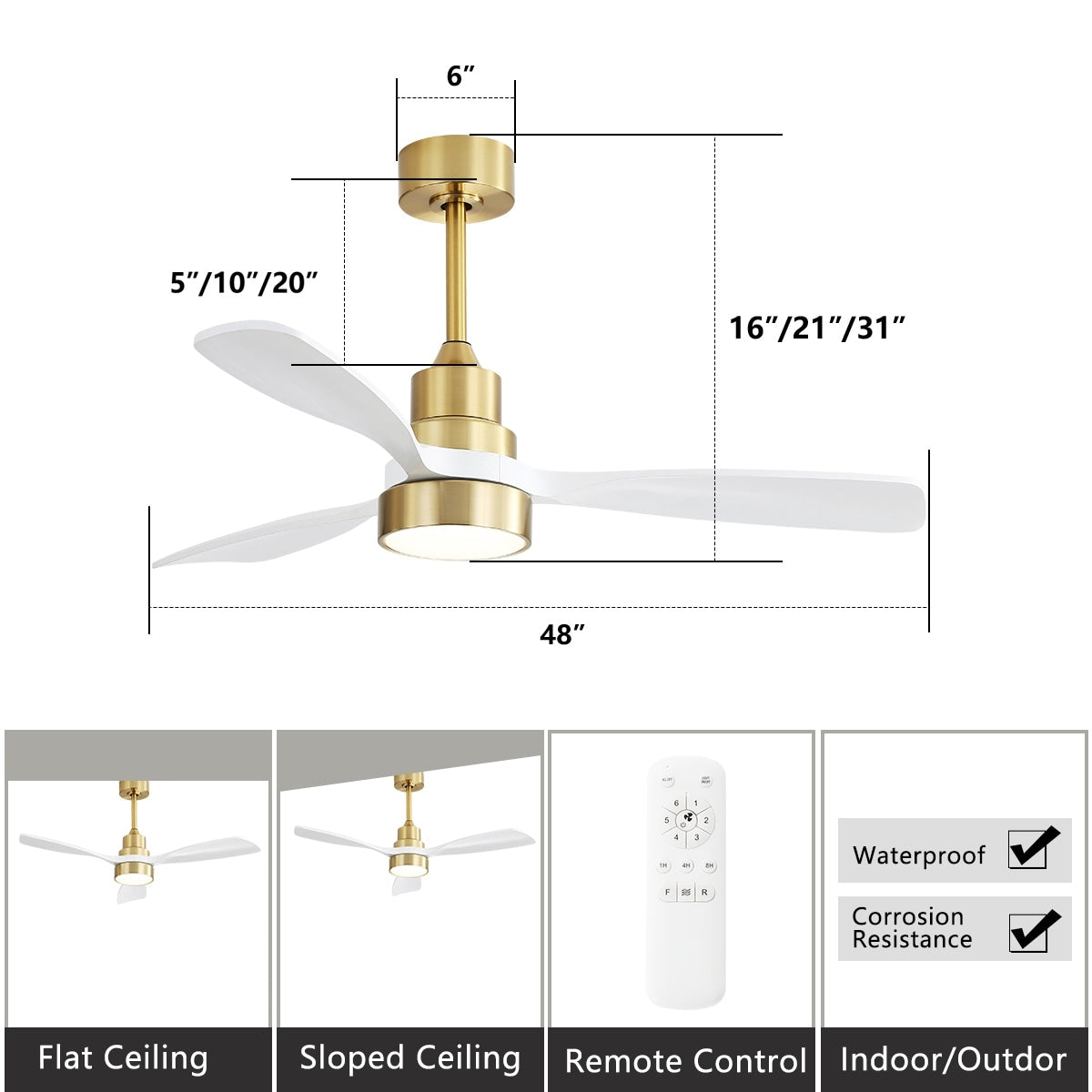 48 and 52 Integrated LED Ceiling Fan with Light and Remote, Reversible DC Motor