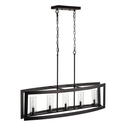 5-Light Mid-Century Modern Industrial Linear Kitchen Island Pendant Vintage Rectangle Glass Chandelier