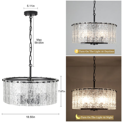 5-Light Modern Round Drum Chandelier, Classic Semi Flush Mount Chandelier, Kitchen Island Pendant Light for Dining Room