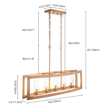5-Light Mid-Century Modern Industrial Linear Kitchen Island Pendant Vintage Rectangle Glass Chandelier