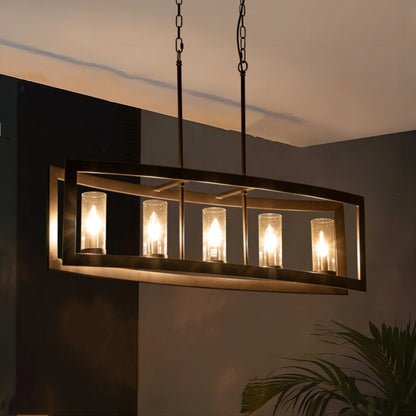 5-Light Mid-Century Modern Industrial Linear Kitchen Island Pendant Vintage Rectangle Glass Chandelier