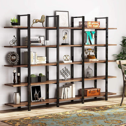 5-Tier Bookshelf, Vintage Industrial Style Bookcase
