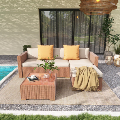 5-piece Outdoor Wicker Sectional Sofa Set with Cushions