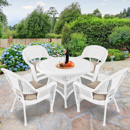 5-piece White Resin Wicker Dining Set