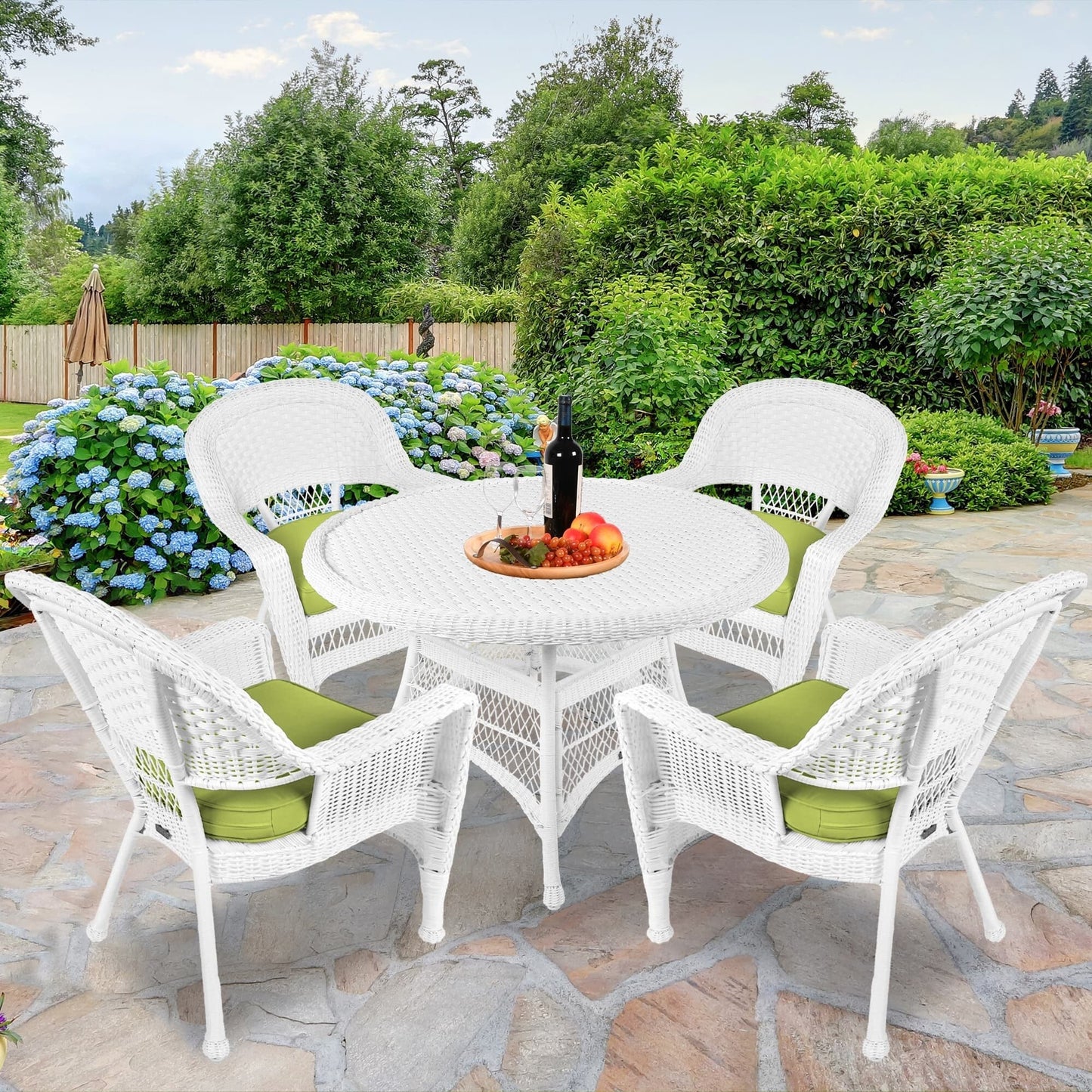 5-piece White Resin Wicker Dining Set