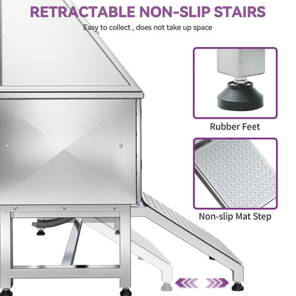 50'' W Stainless Steel Adjustable Pet Grooming Tub with Ramp - Silver
