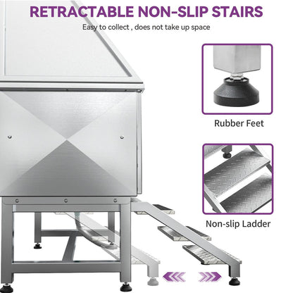 50'' W Stainless Steel Adjustable Pet Grooming Tub with Steps Ramp