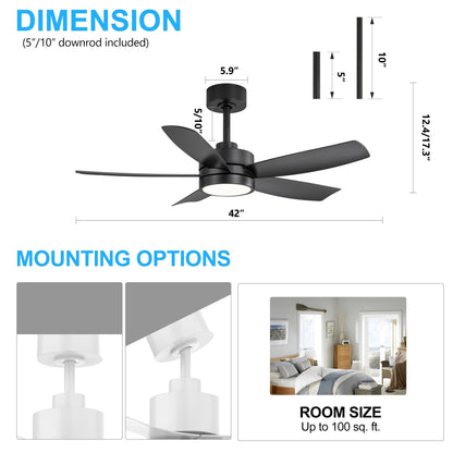 Breezary 65/52/42 5-Blade LED Ceiling Fan with Light Kit and Remote