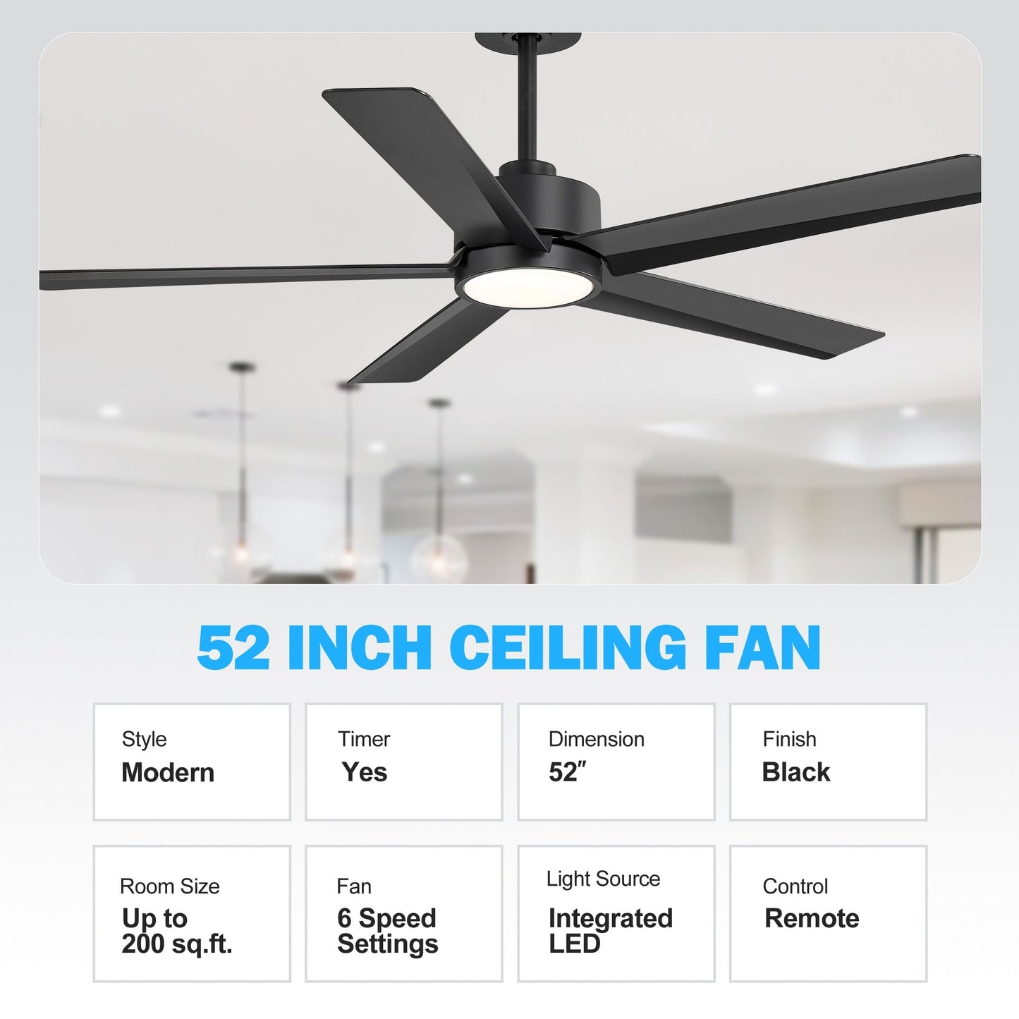 Breezary 65/52/42 5-Blade LED Ceiling Fan with Light Kit and Remote