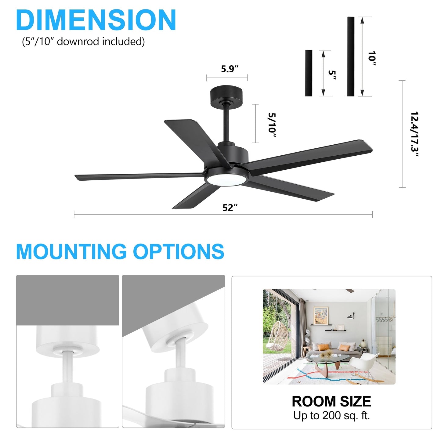 Breezary 65/52/42 5-Blade LED Ceiling Fan with Light Kit and Remote