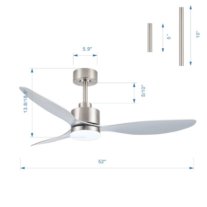 52 Inch LED Ceiling Fan with Lights Remote(3-Blade)